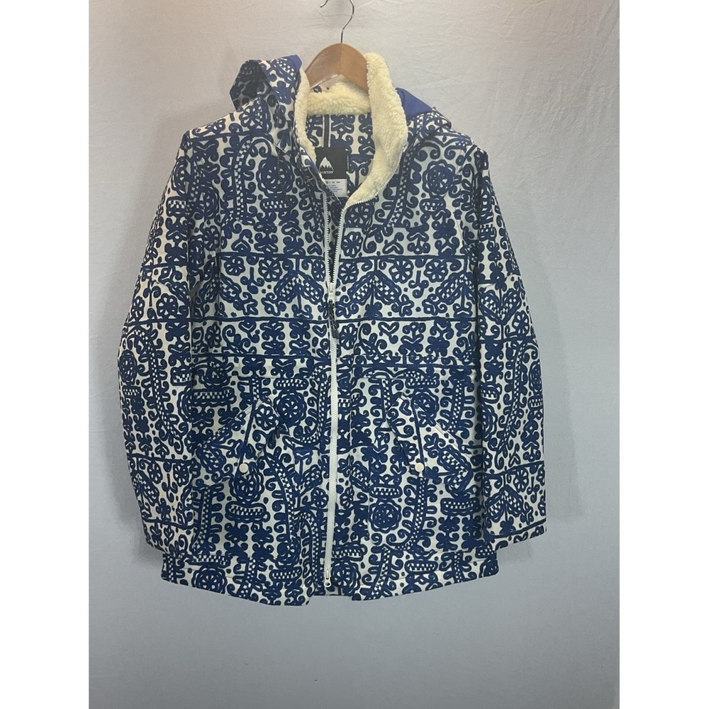 BURTON PROWESS INSULATED SKI JACKET WOMEN MD Blue bold Print "Sodalite Delftone"